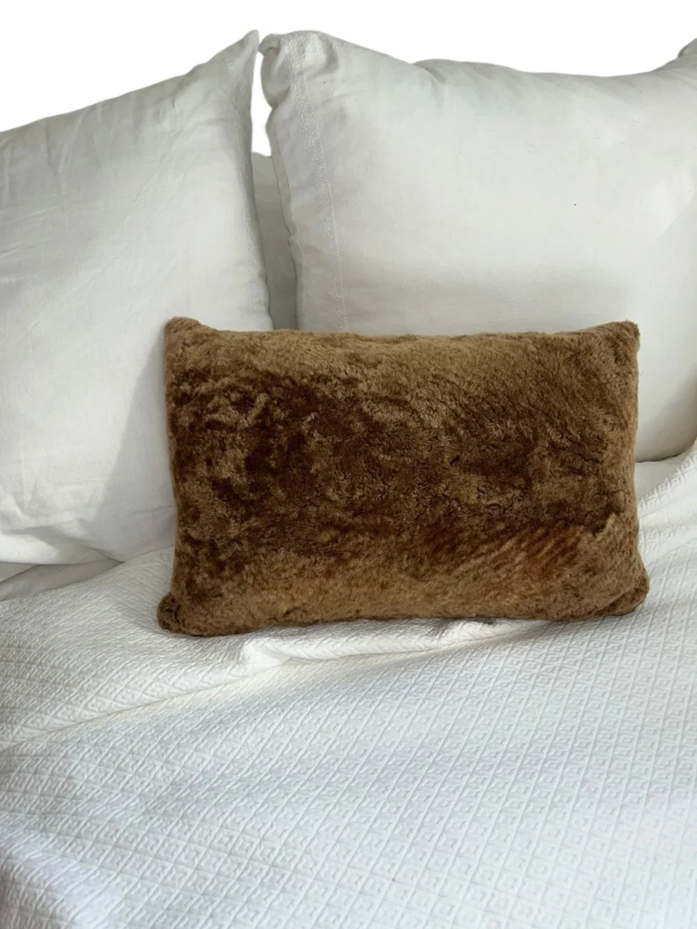 Pehuen luxury medium brown sheepskin sued leather lumbar accent pillow